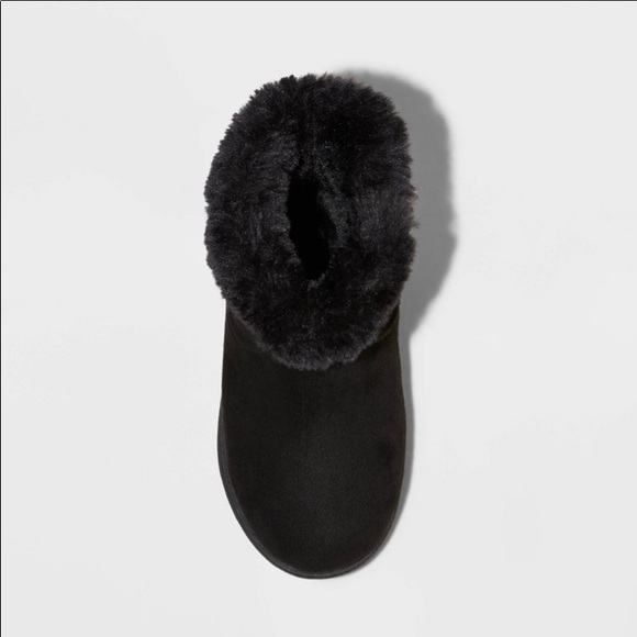 Toddler Girls Emani Zipper Slip On Black Boots with Fur - Picture 2 of 4